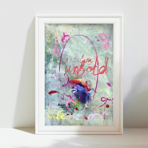 Original pop art Painting: abstract, Neon Pink & Blue Wall Art, 14.5x19&quot;