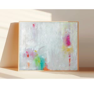 abstract painting original canvas, colorful acrylic rectangular wall art, minimal beige home decor art, pink canvas modern abstract wall art