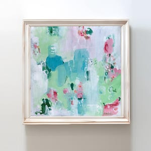 abstract painting original canvas, pink acrylic square wall art, colorful home decor art, modern flowers abstract painting art