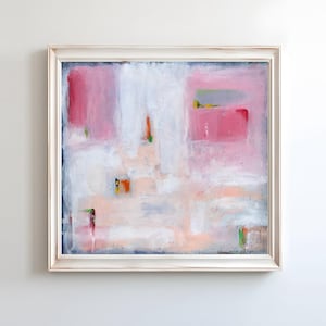 abstract painting original canvas, pink acrylic square wall art, colorful home decor art