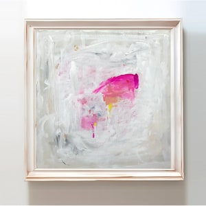 abstract painting original canvas, fuchsia acrylic square wall art, colorful home decor art, pink canvas modern abstract wall decor