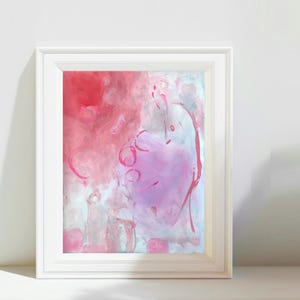 abstract painting original canvas, pink acrylic rectangular wall art, colorful home decor art