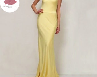 Ladies Light Yellow Prom Dresses | Backless Sleeveless Gown | Formalwear Fashion