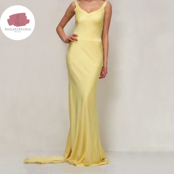 Ladies Light Yellow Prom Dresses | Backless Sleeveless Gown | Formalwear Fashion