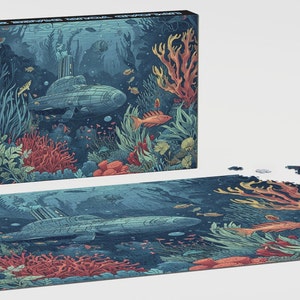 Tiefsee, Kunstwerk für Erwachsene Puzzles - U-Boot, Fisch, glänzende Oberfläche, Wasser, Cafe - Spaß & Engagement für alle Altersgruppen