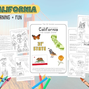 Californië - De 50 Staten - kleurplaten - leren + blad met leuke feiten inbegrepen