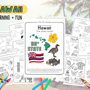 Hawaii-De 50 Staten-kleurplaten-leren + leuke feitenblad inbegrepen