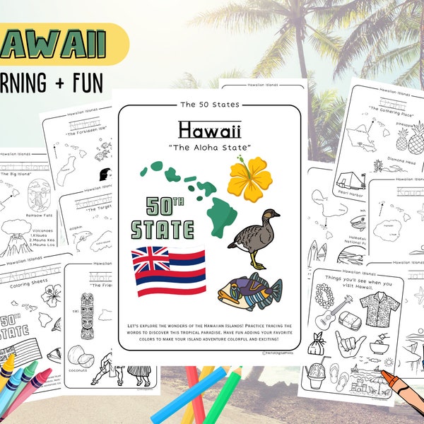 Hawaii-The 50 States-coloring pages-learning + fun-facts sheet included