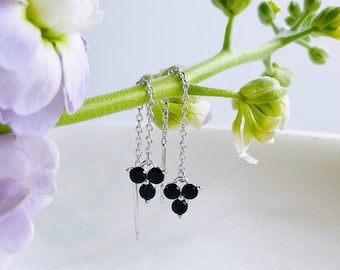 Flower Chain Threader Earrings by Glance of Glow, CZ Flower Earrings,Silver or Gold plated Threader Earrings, Gift for Her, GE2402S