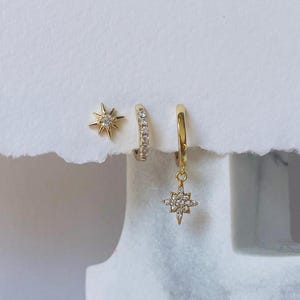 Starburst Hoop Earring Stack Set by Glance of Glow, Gift for Her, GE2403G14