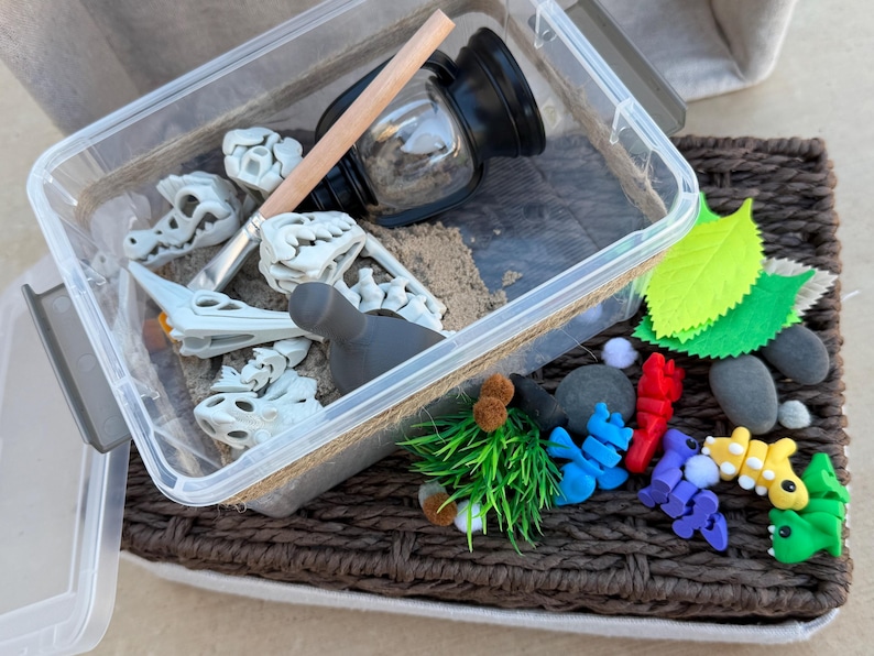 Dinosaur Dig Sensory Bin With Kinetic Sand and Dino Bones - Etsy