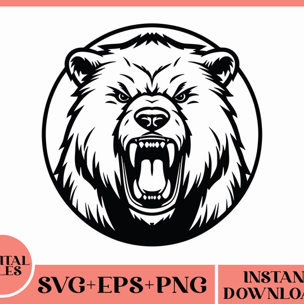 Grizzly Bear Svg | Furious Grizzly Bear Svg | Barking Bear Svg | Grizzly Bear Face Bear Svg | Cricut | Png