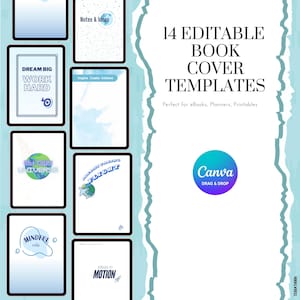 Canva Book Cover Bundle – 14 Editable Templates, JPG and PNG eBook Covers for Kindle, Printables, & Journals