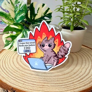 Angry Email Cat Sticker – Funny Laptop Decal, Weatherproof Vinyl