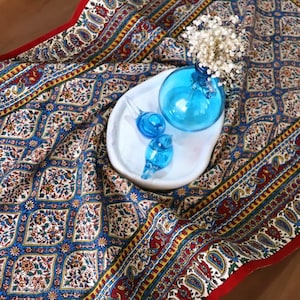 Hand Printed Persian Tablecloth: Boho Cotton Square (60x60cm)