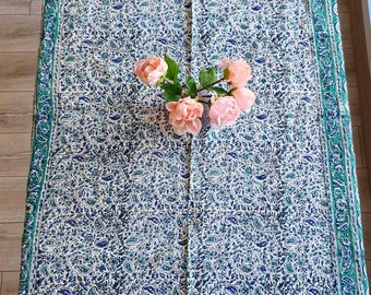 Turquoise Ghalamkar Tablecloth 100 x150cm | Rectangular | Hand Printed Persian Art | Boho Home Decoration | Gift | Nowruz