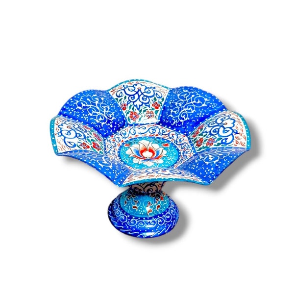 Handmade Minakari Bowl | Enameling Metal Bowl | Copper Blue Handmade Bowl | Persian Norooz Decor Gift
