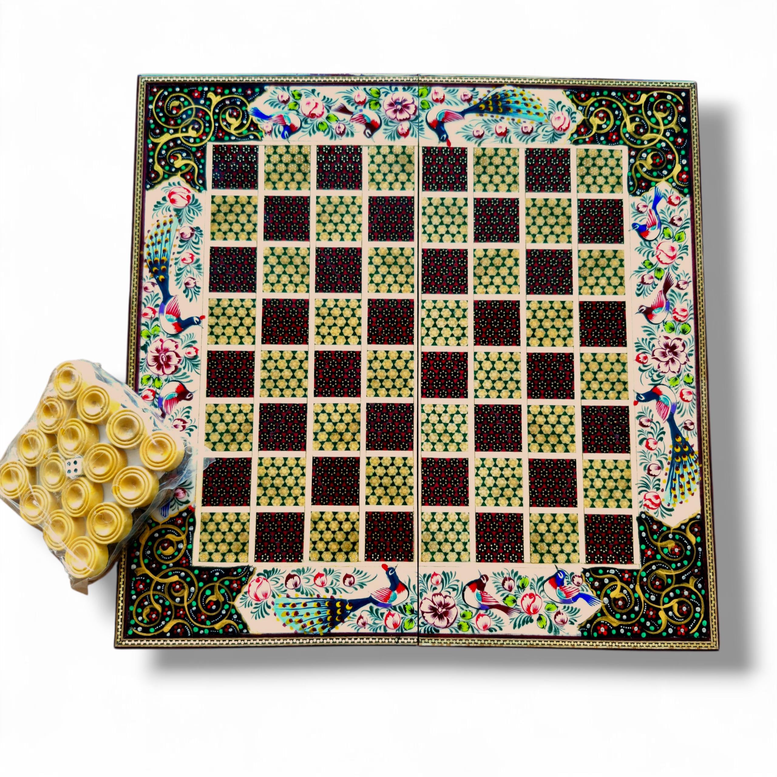 Tableau De Backgammon Persan Fait Main – Motif Soleil Et Lion – Neuf