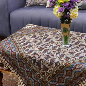 Paisley Ghalamkar Tablecloth: Hand-Printed Persian Cotton (100 x 100 cm), Gift, Nowruz Haftseen image 6