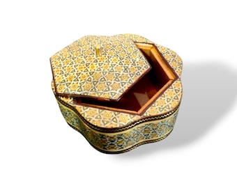 Handmade Khatam Candy Box: Persian Inlay Wooden Container, gift, Nowruz Haftseen