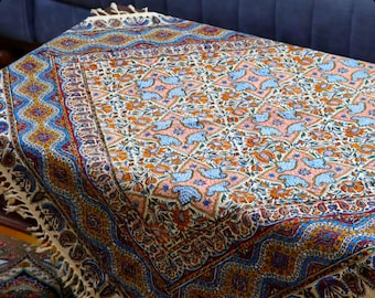 Paisley Ghalamkar Tablecloth: Hand-Printed Persian Cotton (100 x 100 cm), Geometric design,  Gift, Nowruz
