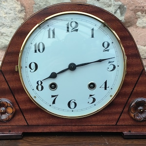 Antique Garrard English Oak Art Deco Mantle Clock - 8 Day Striking Mantel Clock