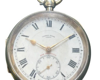 Antique 1925 Harris Stone Leeds Pocket Watch – Sterling Silver Dennison Case – Non-Magnetic Swiss Movement