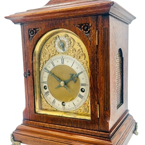 Antique WH Oak Bracket Clock c1900, Winterhalder and Hofmeier Musical Quarter Chiming 5 Gong Clock nGerman Mechanical Timepiece Rise Fall