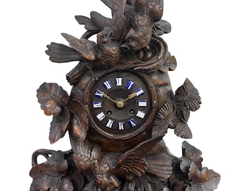 Exquisite carved Bird Black Forest Mantel Clock – ca1900