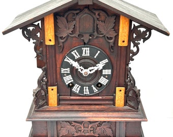 Good Early Cuckoo Mantel Clock – German Black Forest Carved Bracket Clock