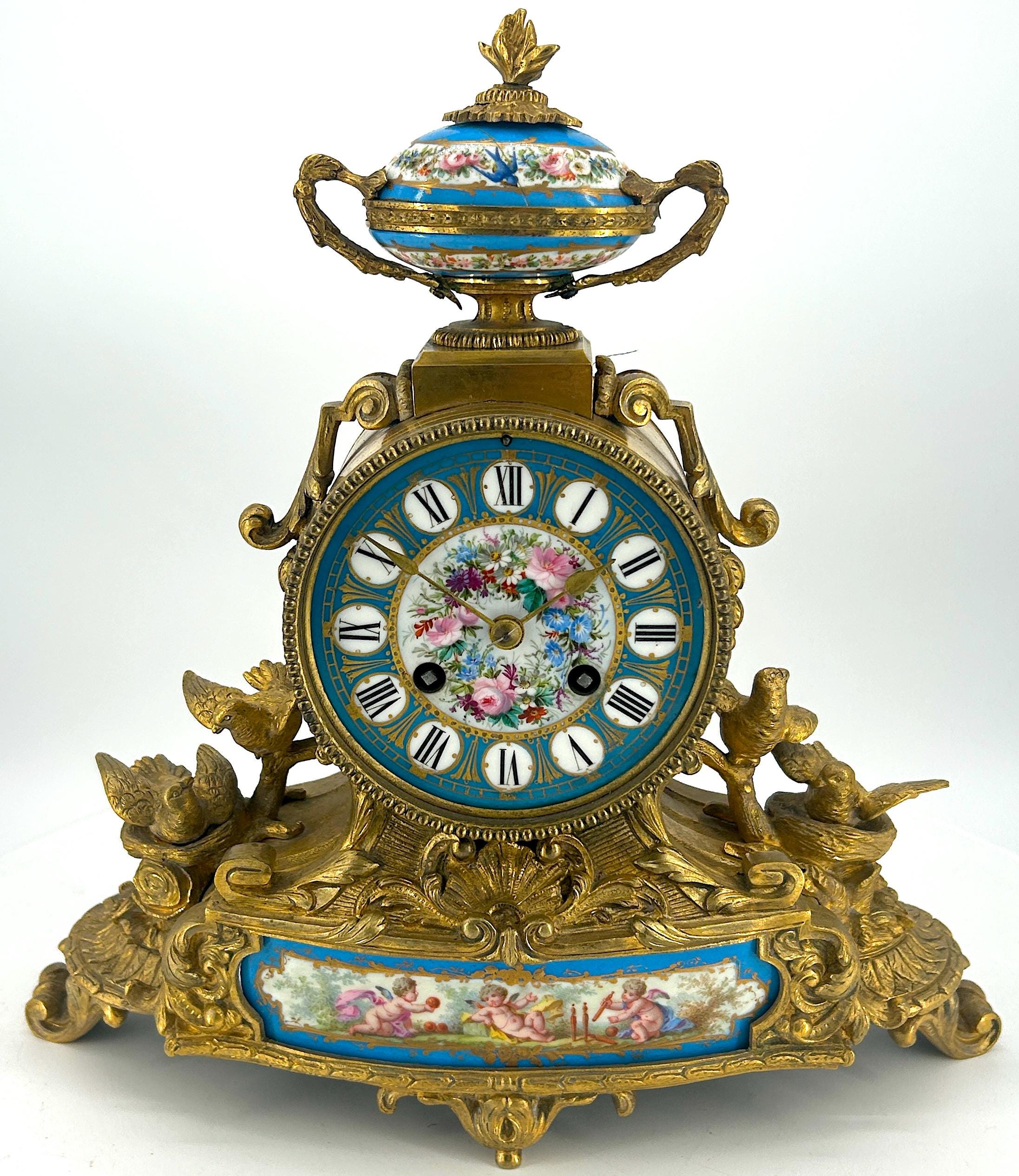 Beautiful Victorian Blue Sevres Ormolu Case Mantle Clock – Ca1870