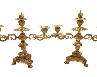 Stunning Antique French Ormolu Bronze 3 Branch Candlelabra Pair