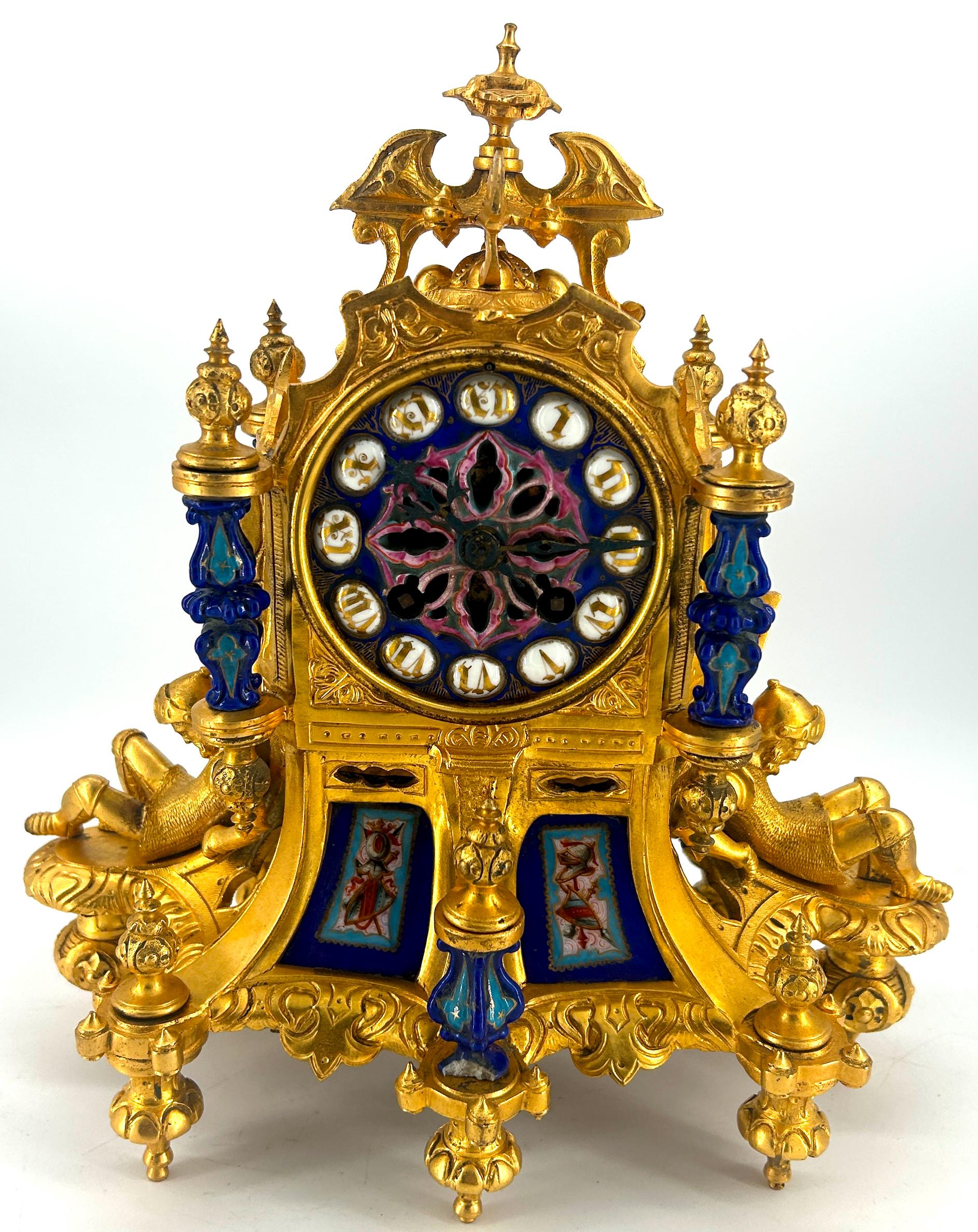 アールデコ　フランス　置き時計　オパールセント Stunning Rare Blue Sevres Porcelain Ormolu Bronze Mantel Clock