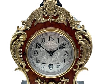 Lenzkirch German Mantel Clock, Ormolu Mounts, Silver Dial, 1890