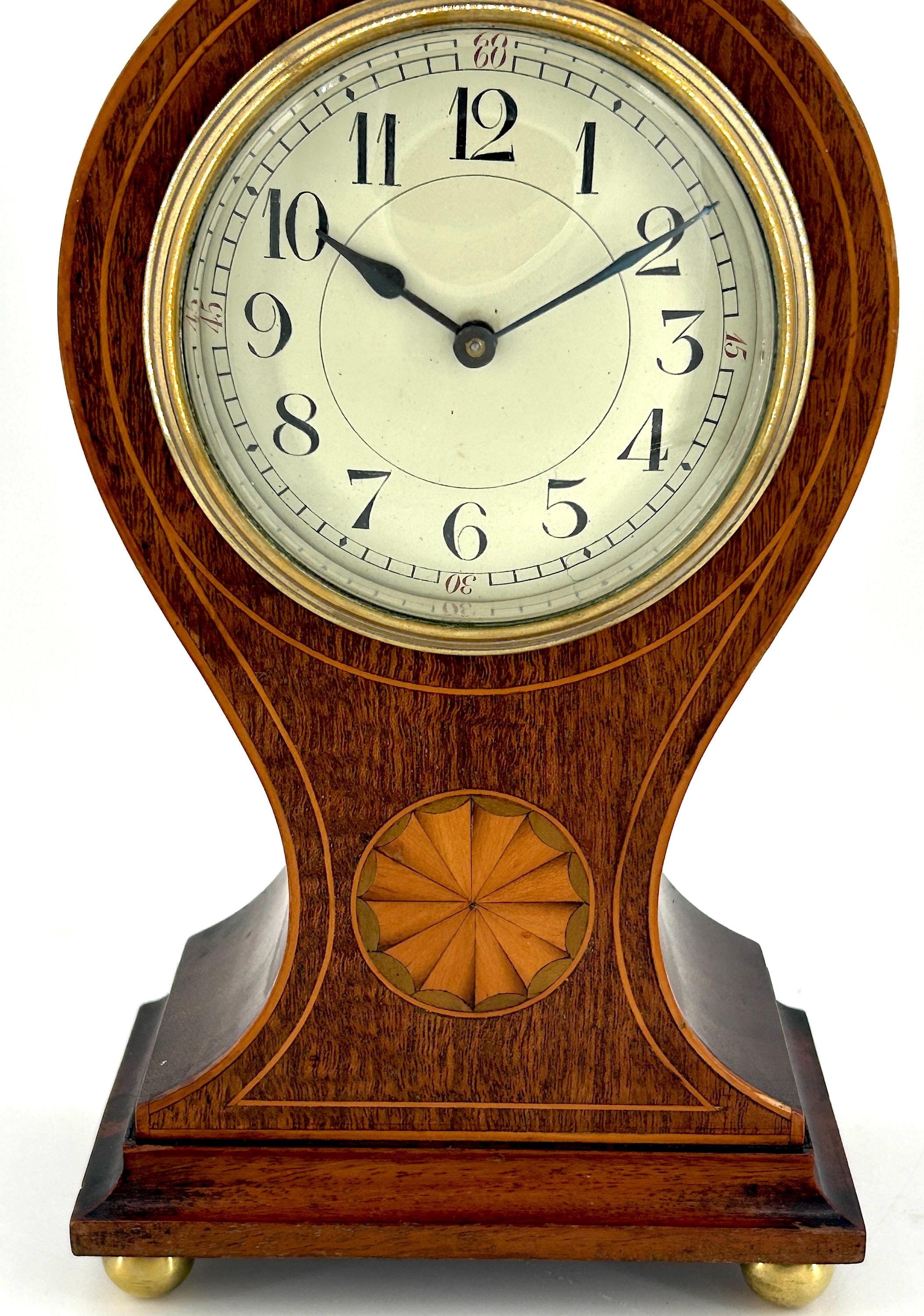 Antique Edwardian Inlaid Mahogany Balloon Shape Mantel Clock C1905