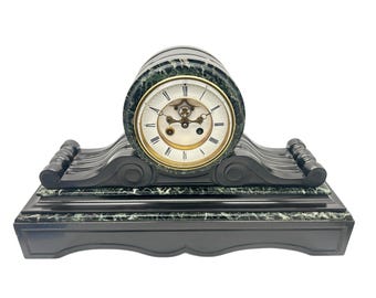 Fabulous Victorian Drum Head Slate & green marble Mantel Clock – ca1870