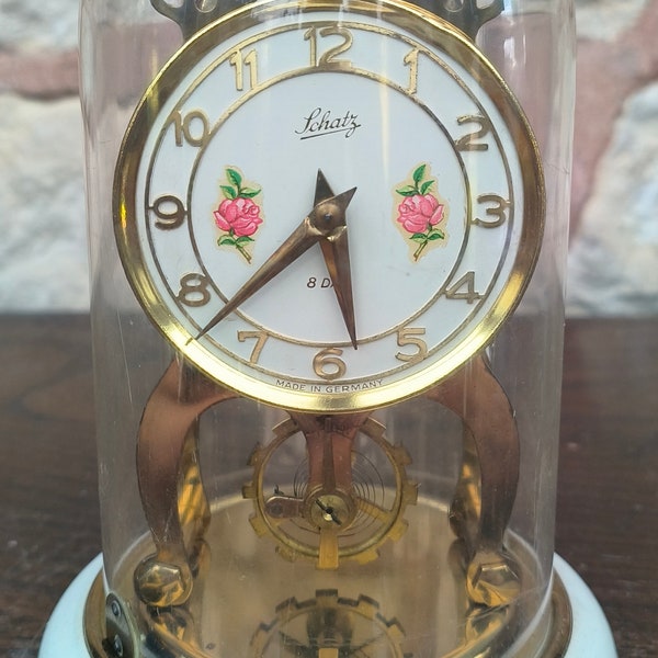 Jolie horloge de cheminée vintage florale Schatz à torsion, anniversaire, allemande