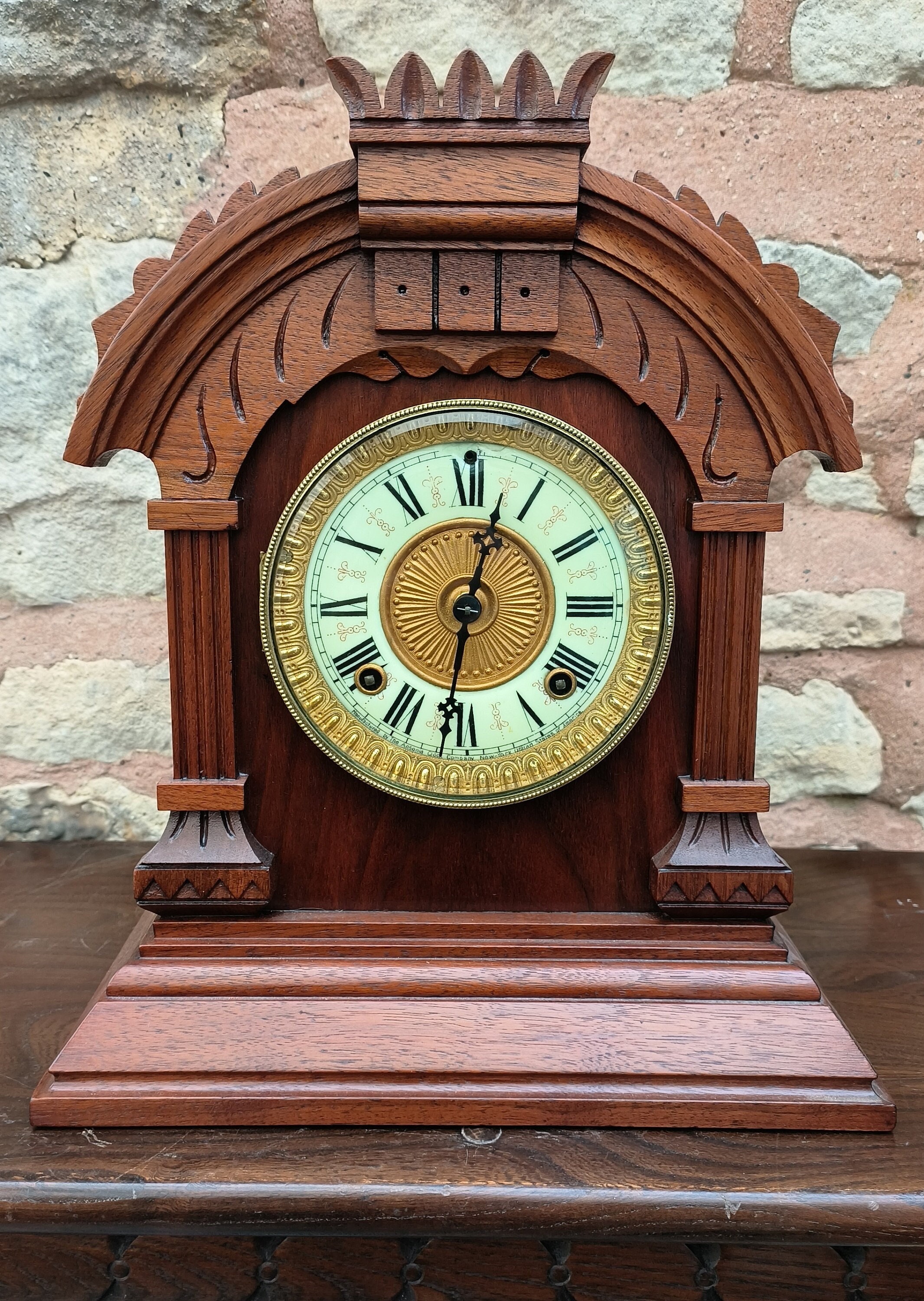 Amazing Antique Ansonia American Oak Gingerbread Mantel Clock –8