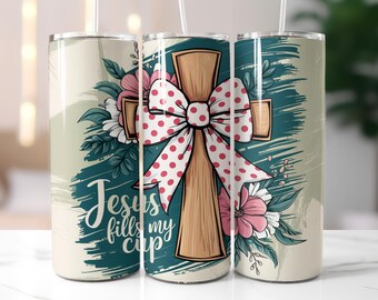 Coquette Christian Tumbler Wrap, 20oz Skinny Tumbler Sublimation, Religious Cross Valentine Png, Faith Tumbler Png Wrap,  Gift for Her