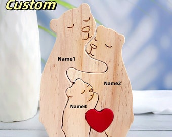 Familie Holz Umarmung Bären Puzzle, personalisierte Familienpuzzle, Bärenliebhaber Geschenk, Bärenfamilie Puzzle, Fte Des Pre, Mutter Geschenk, Papa Bär, Eltern Bär