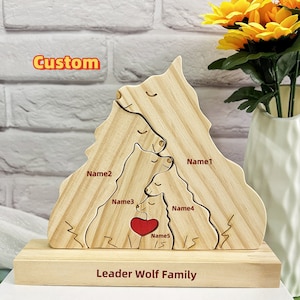 Holz Wolf Familie Puzzle-Namen Puzzle-Kind Puzzle-Personalisieren Geschenk-Wohnkultur-Wolf Pack-Führer Wolf Familie-Geschenk für Opa-Familie Geschenke