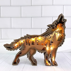 3D Carved Wooden Wolf Lamp Illuminates Your Space-Masterpiece Of Artistic Decoration/Thoughtful Gift!, Holiday Gifts,Anniversary Gifts,