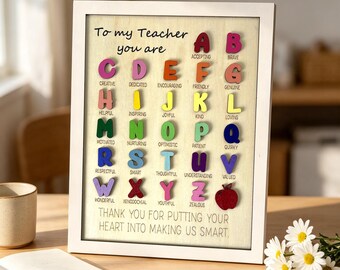 A-Z Teacher Wooden Sign, Teacher Appreciation Plaque, Teacher Gifts Organization, Thank You Teacher Desk Decor, Back To School Gift