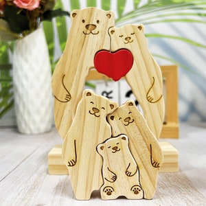 Mother's Day Gift, Family Wooden Hug Bears Puzzle,Personalized Family Puzzle,Custom Wooden Animals,Bear Lover Gift image 9