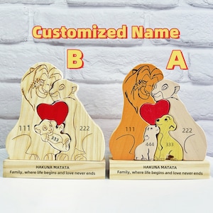 Rompecabezas de león tallado en madera, rompecabezas de todos los miembros de la familia juntos, rompecabezas familiar de león de madera personalizado, decoración del hogar, rompecabezas con nombre personalizado