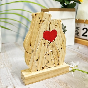 Mother's Day Gift, Family Wooden Hug Bears Puzzle,Personalized Family Puzzle,Custom Wooden Animals,Bear Lover Gift image 8