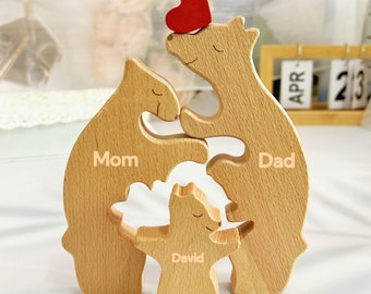 Familienpuzzle aus HolzVatertags-HolzpuzzleVetor familia ursos abraçados,Woodwn Bärenfamilie,Bärenfamilienpuzzle,Mama Bär,Geschenk für Bärenliebhaber