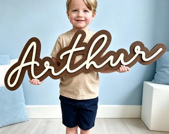 Custom Double Layer Wooden Name Sign , Personalized Cursive Name Wall Plaque, Nursery Wall Art, Bedroom Custom Name Decor, Room Wall Hanging