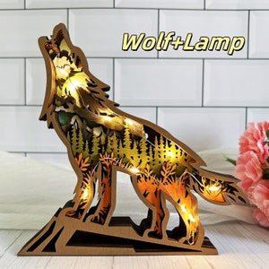 Wooden Carved Wolf/Holiday Decorations,Personalized Gifts For Children,Animal Tabletop Decorations in forest landscapes,Home Decorations