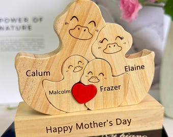 Personalized Wooden Cute Ducks Family Puzzle Sign Gift Mom from Family Idea for Mother's Day,Wooden Duck Family Puzzle,Wooden Duck Gifts
